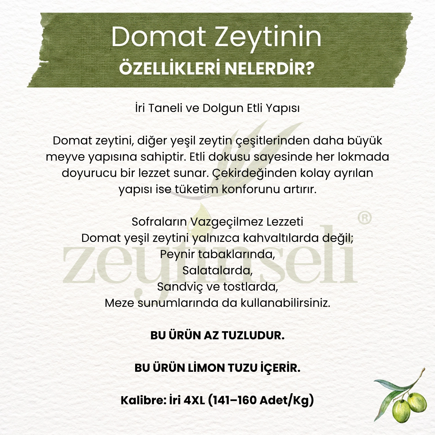 Az Tuzlu Domat Kırma Yeşil Zeytin – Doğal Fermente, Katkısız 1 kg