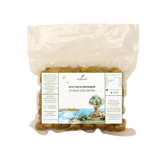 Zeytinseli Ayvalık Cinsi Yeşil Çizik Zeytin Kaya Tuzlu 1 kg