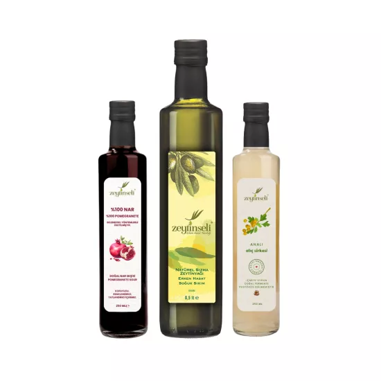 Zeytinseli Alıç Sirkesi Nar Ekşisi ve Zeytinyağı Seti