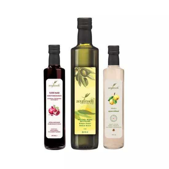 Zeytinseli Ayva Sirkesi Nar Ekşisi ve Zeytinyağı Seti