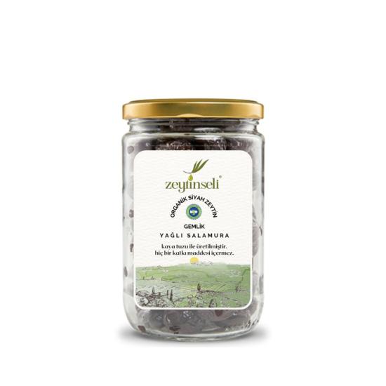 Zeytinseli Organik Gemlik Cinsi Siyah Zeytin Kaya Tuzlu 450 gr