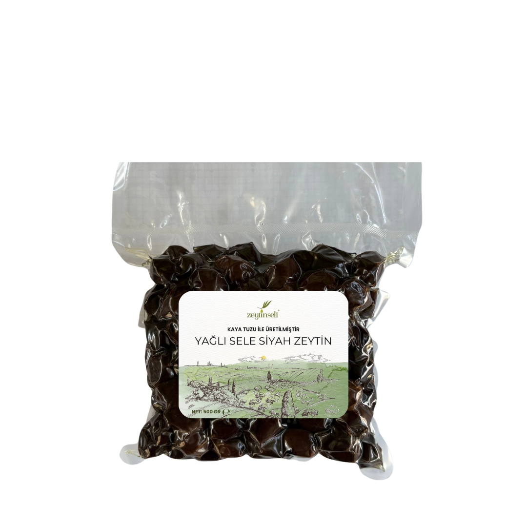 Zeytinseli Gemlik Cinsi Kaya Tuzlu Mısırözü yağlı Siyah Zeytin 500 gr